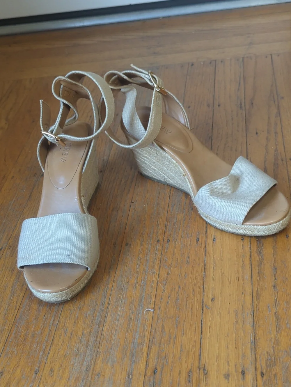 J. Crew Beige Canvas Espadrille Wedge Sandals with Ankle Tie